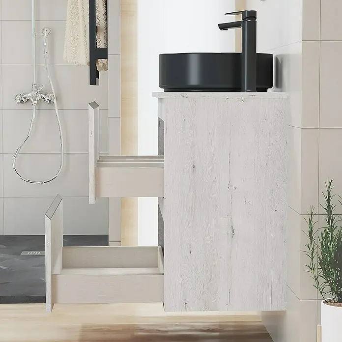 Mueble de lavabo Cíes - L x An x Al: 38,6 x 60 x 64 cm, Silver, Mate - Foto ambiente