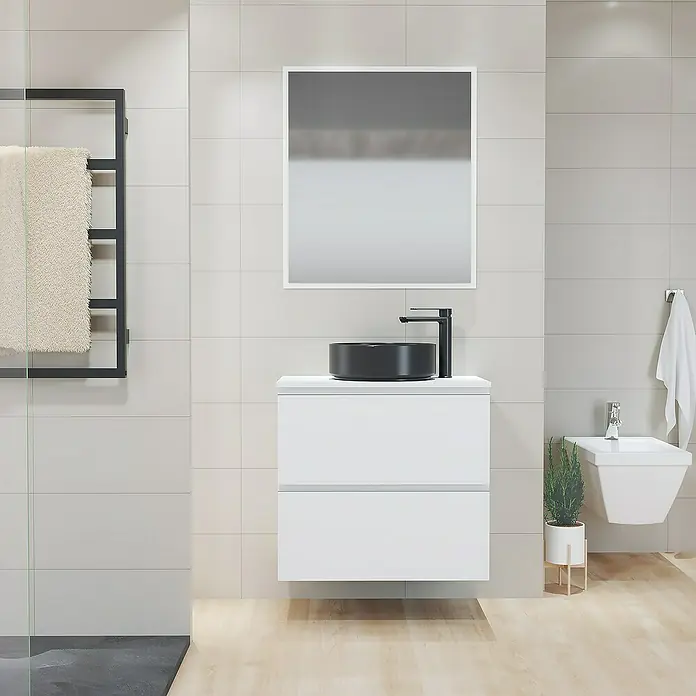 Mueble de lavabo Cíes - L x An x Al: 38,6 x 70 x 64 cm, Blanco, Mate - Foto ambiente