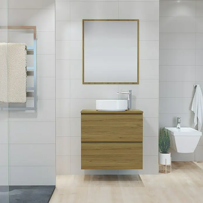 Mueble de lavabo Cíes - L x An x Al: 38,6 x 70 x 64 cm, Roble Guadarrama, Mate - Foto ambiente