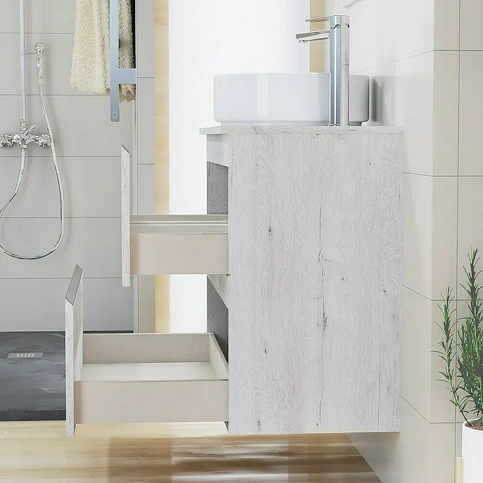 Mueble de lavabo Cíes - L x An x Al: 38,6 x 70 x 64 cm, Silver, Mate - Foto ambiente