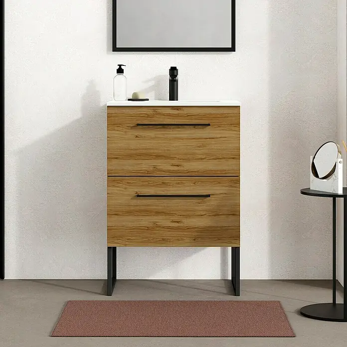 Mueble de lavabo Arosa - L x An x Al: 44,6 x 60 x 64 cm, Roble Guadarrama - Foto ambiente