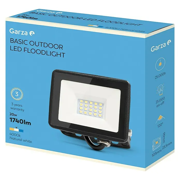 Garza Proyector LED Basic - 20 W, L x An x Al: 2,3 x 10,2 x 9,9 cm, Blanco neutro - Vista angular