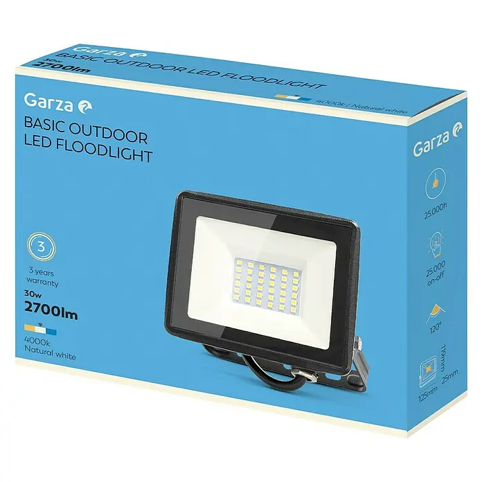Garza Proyector LED Basic - 30 W, L x An x Al: 2,5 x 12,5 x 11,9 cm, Blanco neutro - Vista angular