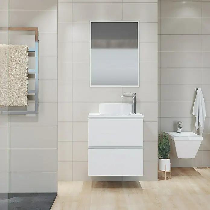 Mueble de lavabo Cíes - L x An x Al: 38,6 x 60 x 64 cm, Blanco, Mate - Foto ambiente