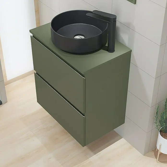 Mueble de lavabo Cíes - L x An x Al: 38,6 x 60 x 64 cm, Musgo, Mate - Foto ambiente
