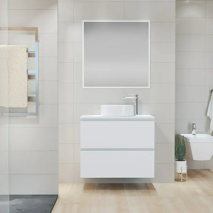 Mueble de lavabo Cíes - L x An x Al: 38,6 x 80 x 64 cm, Blanco, Mate - Foto ambiente