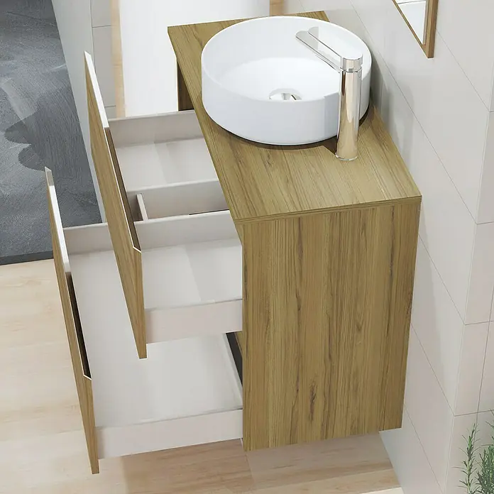 Mueble de lavabo Cíes - L x An x Al: 38,6 x 80 x 64 cm, Roble Guadarrama, Mate - Foto ambiente