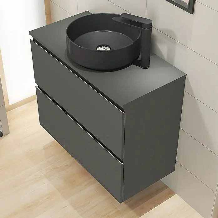 Mueble de lavabo Cíes - L x An x Al: 38,6 x 80 x 64 cm, Antracita, Mate - Foto ambiente