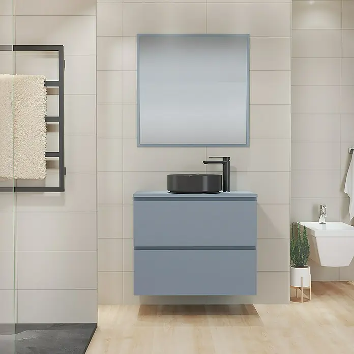 Mueble de lavabo Cíes - L x An x Al: 38,6 x 80 x 64 cm, Azul, Mate - Foto ambiente