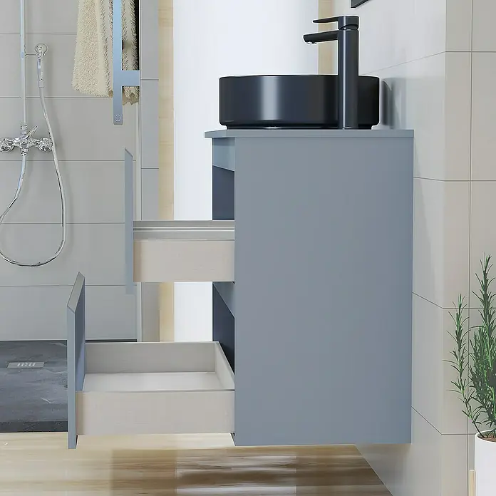 Mueble de lavabo Cíes - L x An x Al: 38,6 x 80 x 64 cm, Azul, Mate - Foto ambiente