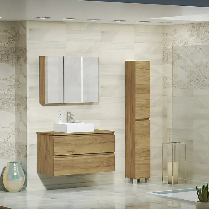 Mueble de lavabo Fons - L x An x Al: 44,6 x 100 x 64 cm, Roble Guadarrama, Mate - Foto ambiente