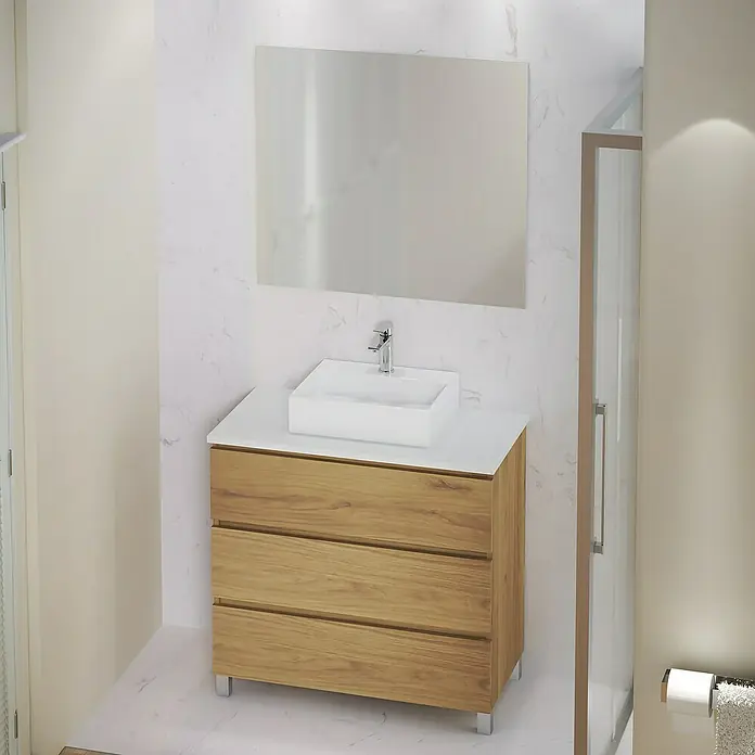 Mueble de lavabo Colours - L x An x Al: 44,6 x 90 x 83,3 cm, Roble Guadarrama, Mate - Foto ambiente
