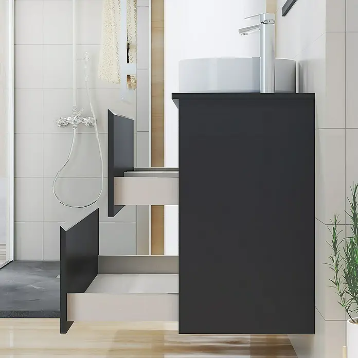 Mueble de lavabo Cíes - L x An x Al: 38,6 x 90 x 64 cm, Negro, Mate - Foto ambiente