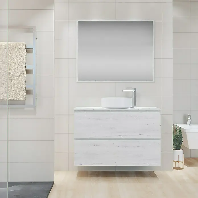 Mueble de lavabo Cíes - L x An x Al: 38,6 x 100 x 64 cm, Silver, Mate - Foto ambiente