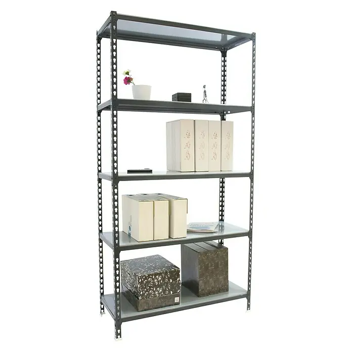 Simonrack Simonclick Metallregal Mega - L x B x H: 40 x 120 x 200 cm, Traglast: 180 kg/Boden, Anzahl Böden: 5 Stk., Stecken, Anthrazit - Diagonale Ansicht