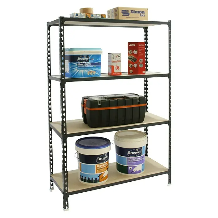 Simonrack Maderclick Metallregal Mega Plus - L x B x H: 40 x 120 x 150 cm, Traglast: 150 kg/Boden, Anzahl Böden: 4 Stk., Stecken, Anthrazitgrau - Anwendungsbeispiel