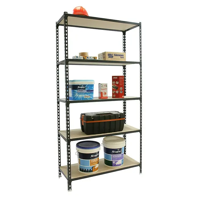 Simonrack Maderclick Metallregal Super Plus - L x B x H: 40 x 110 x 200 cm, Traglast: 150 kg/Boden, Anzahl Böden: 5 Stk., Stecken, Anthrazitgrau - Diagonale Ansicht