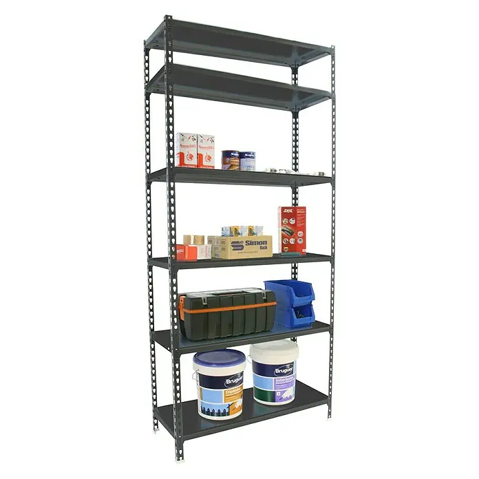 Simonrack Simonclick Metallregal - L x B x H: 50 x 90 x 250 cm, Traglast: 180 kg/Boden, Anzahl Böden: 6 Stk., Stecken, Anthrazit - Diagonale Ansicht