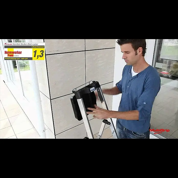 Krause Monto Stufenstehleiter Secury MultiGrip - Arbeitshöhe: 3,25 m, 6 Stufen, Tiefe Stufen: 100 mm, Aluminium - MultiGrip-System: Heimwerker Praxis getestet mit 1,3