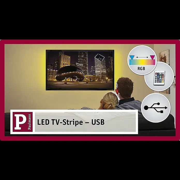 Paulmann LED-Band Function USB-Strip - Länge: 0,5 m, Schwarz, Lichtfarbe: RGB - USB Licht für den Fernseher / USB Light for TV
