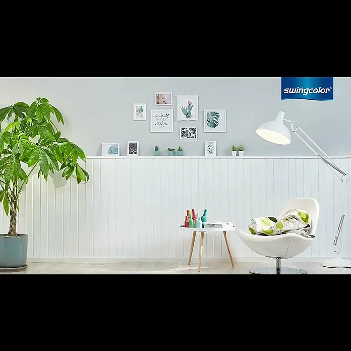 swingcolor Acryllak, wit - Wit, 2,5 l, Zijdemat - Lambrisering goed in de lak zetten met Swingcolor