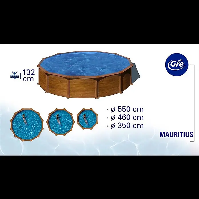 Gre Piscina circular desmontable Mauritius - Ø x Al: 460 x 132 cm, 19.444 l, Marrón claro - Mauritius2