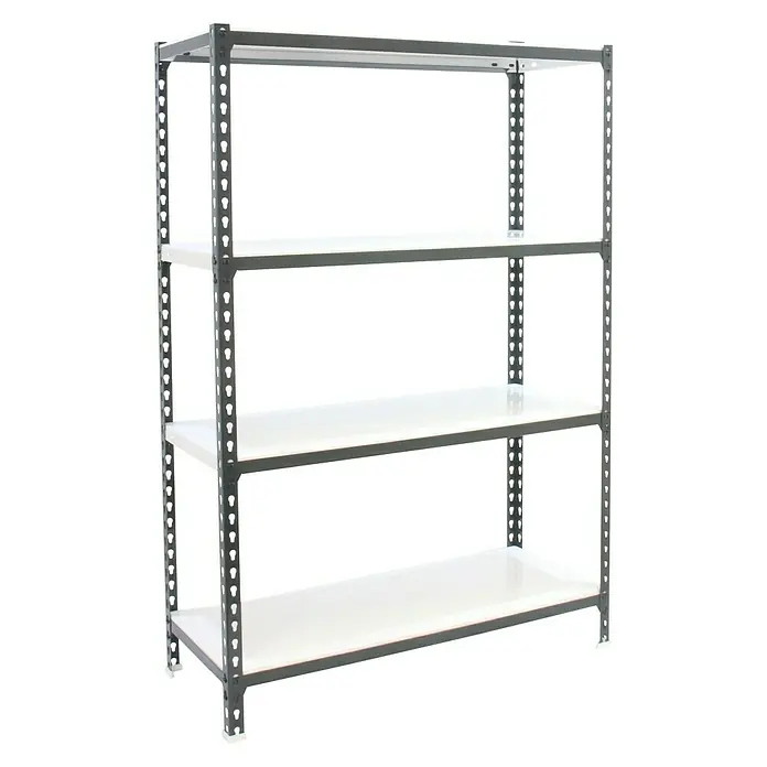 Simonrack Simonclick Metallregal - L x B x H: 30 x 100 x 150 cm, Traglast: 180 kg/Boden, Anzahl Böden: 4 Stk., Stecken, Anthrazit/Weiß - Diagonale Ansicht
