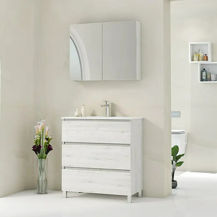 Mueble de lavabo Ons - L x An x Al: 38,6 x 80 x 83,3 cm, Silver, Mate - Foto ambiente