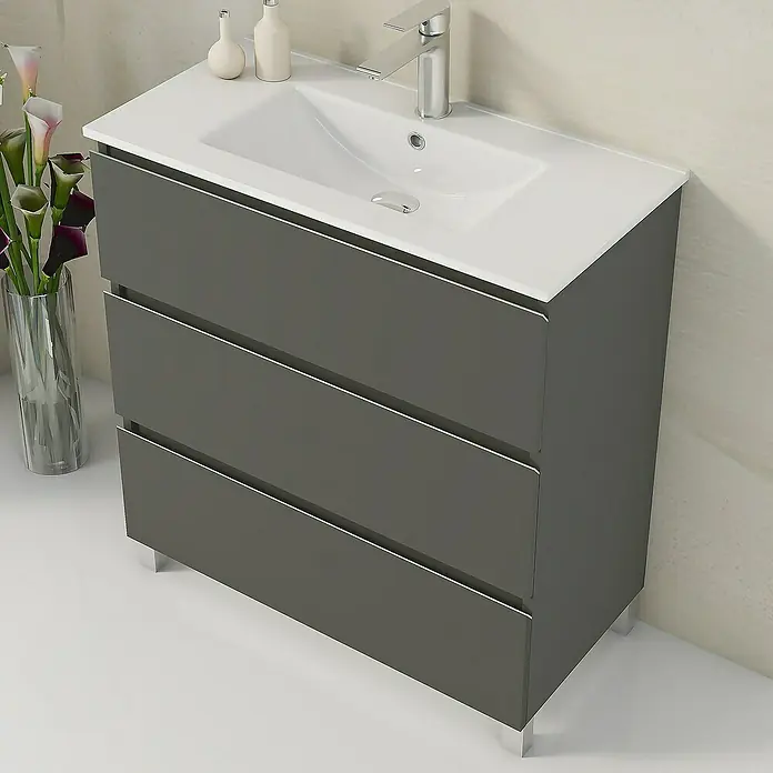 Mueble de lavabo Ons - L x An x Al: 38,6 x 70 x 83,3 cm, Antracita, Mate - Foto ambiente