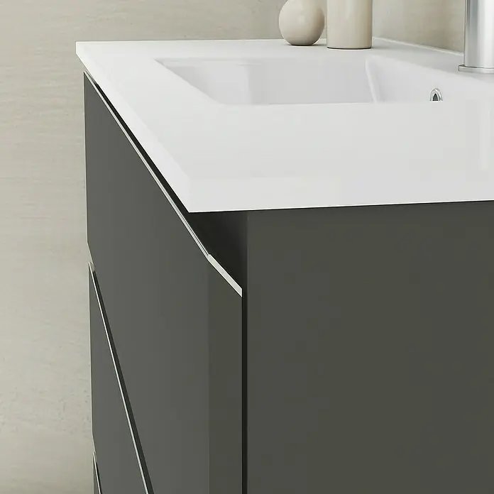 Mueble de lavabo Ons - L x An x Al: 38,6 x 100 x 83,3 cm, Antracita, Mate - Primer plano