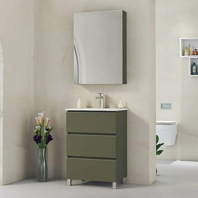 Mueble de lavabo Ons - L x An x Al: 38,6 x 60 x 83,3 cm, Musgo, Mate - Foto ambiente