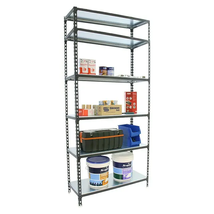 Simonrack Simonclick Metallregal Super Plus - L x B x H: 40 x 110 x 250 cm, Traglast: 180 kg/Boden, Anzahl Böden: 6 Stk., Stecken, Anthrazit/Weiß - Diagonale Ansicht