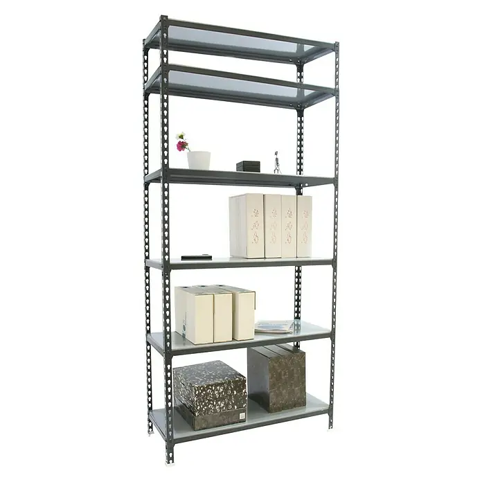 Simonrack Simonclick Metallregal Super Plus - L x B x H: 40 x 110 x 250 cm, Traglast: 180 kg/Boden, Anzahl Böden: 6 Stk., Stecken, Anthrazit/Silber - Diagonale Ansicht