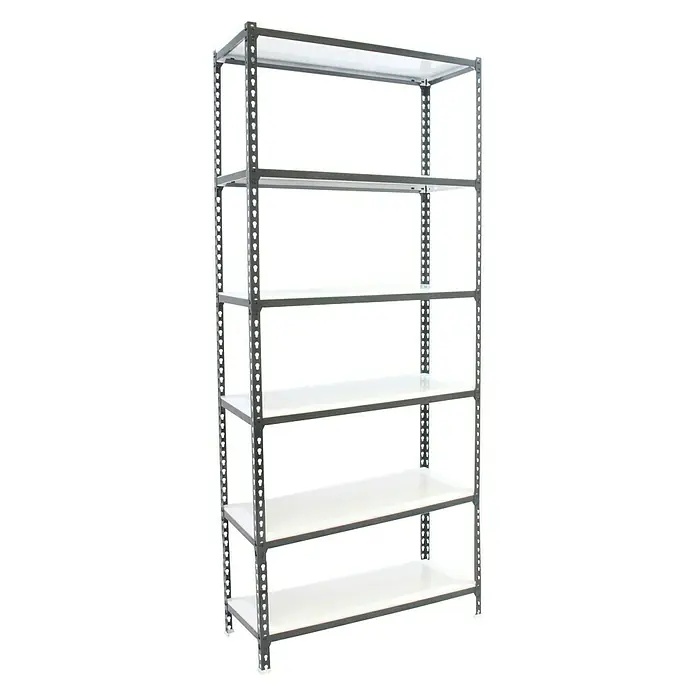 Simonrack Simonclick Metallregal Super Plus - L x B x H: 40 x 110 x 250 cm, Traglast: 180 kg/Boden, Anzahl Böden: 6 Stk., Stecken, Anthrazit/Weiß - Diagonale Ansicht