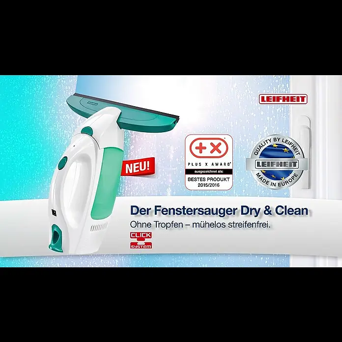 Leifheit Akku-Fenstersauger Dry & Clean - Flächenleistung: Bis 100 m²/Akkuladung, Ohne Zubehör - Leifheit Fenstersauger Dry & Clean