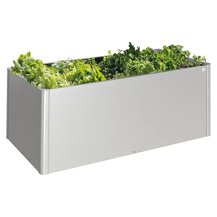 Biohort Hochbeet - L x B x H: 102 x 201 x 77 cm, Stahl, Silber Metallic - Diagonale Ansicht