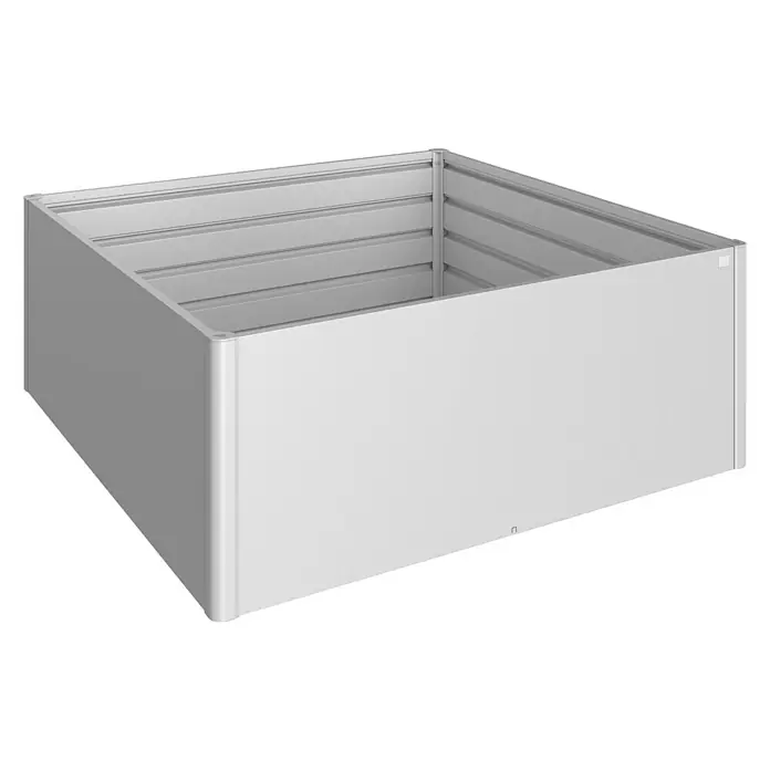 Biohort Hochbeet - L x B x H: 201 x 201 x 77 cm, Stahl, Silber Metallic - Diagonale Ansicht