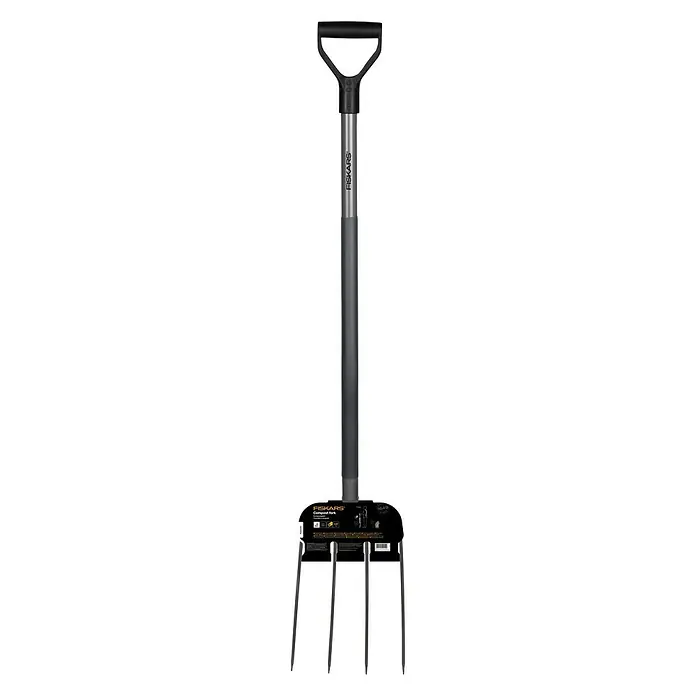 Fiskars Ergonomic Dunggabel - Arbeitsbreite: 22 cm, Anzahl Zinken: 4, Langstiel - Vorderansicht