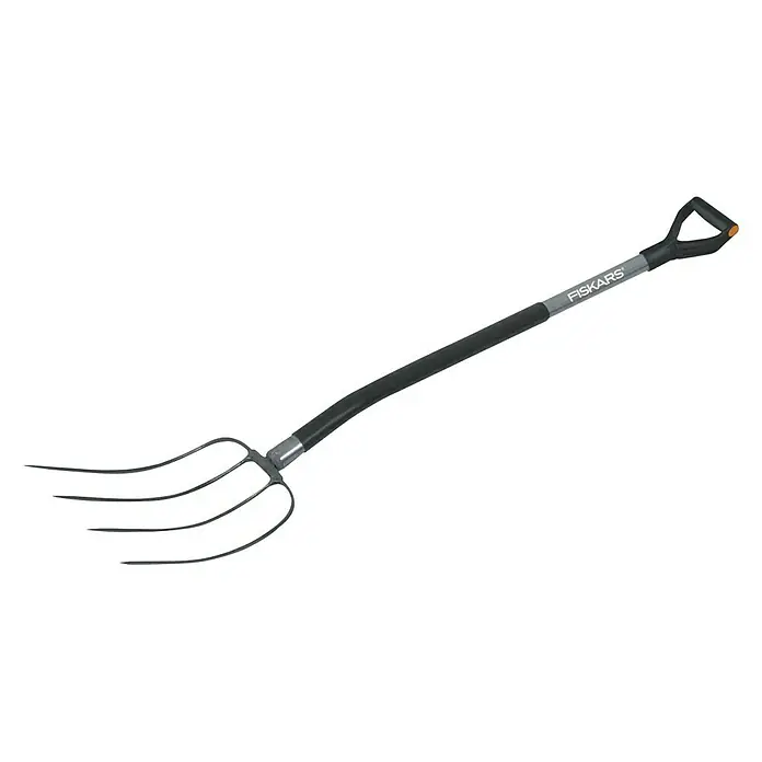 Fiskars Ergonomic Dunggabel - Arbeitsbreite: 22 cm, Anzahl Zinken: 4, Langstiel - Diagonale Ansicht