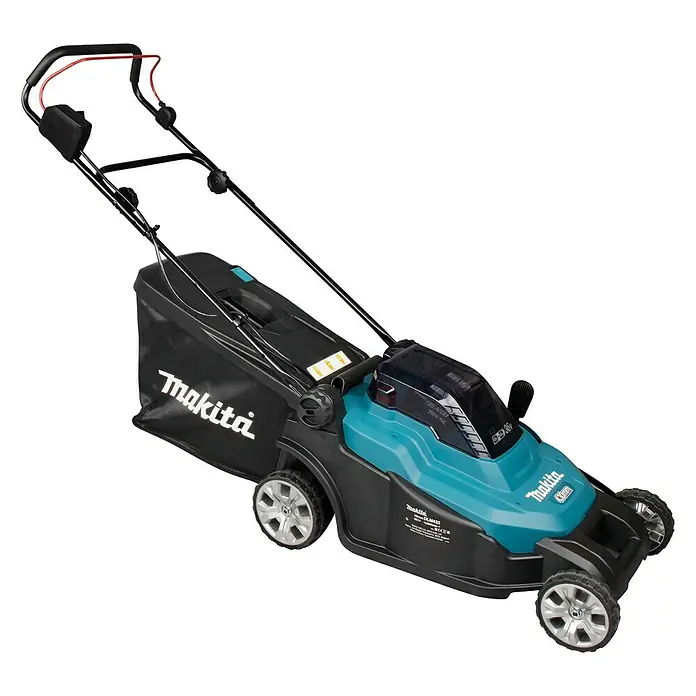 Makita Akku-Rasenmäher DLM432PT2 - 18 V, 2 Akkus, 5 Ah, Schnittbreite: 43 cm - Diagonale Ansicht