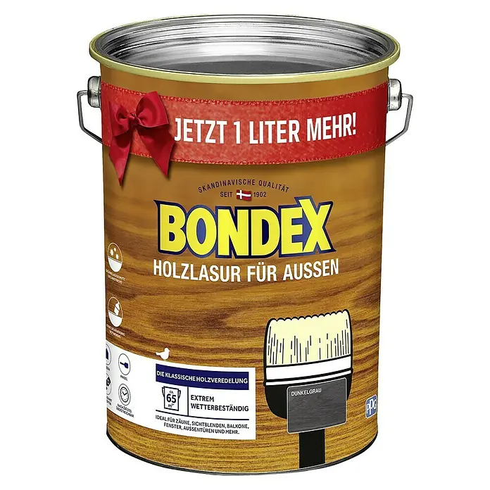 Bondex Holzlasur für Außen - Dunkelgrau, Seidenmatt, 5 l, Lösemittelbasiert, Alkydharz - Vorderansicht