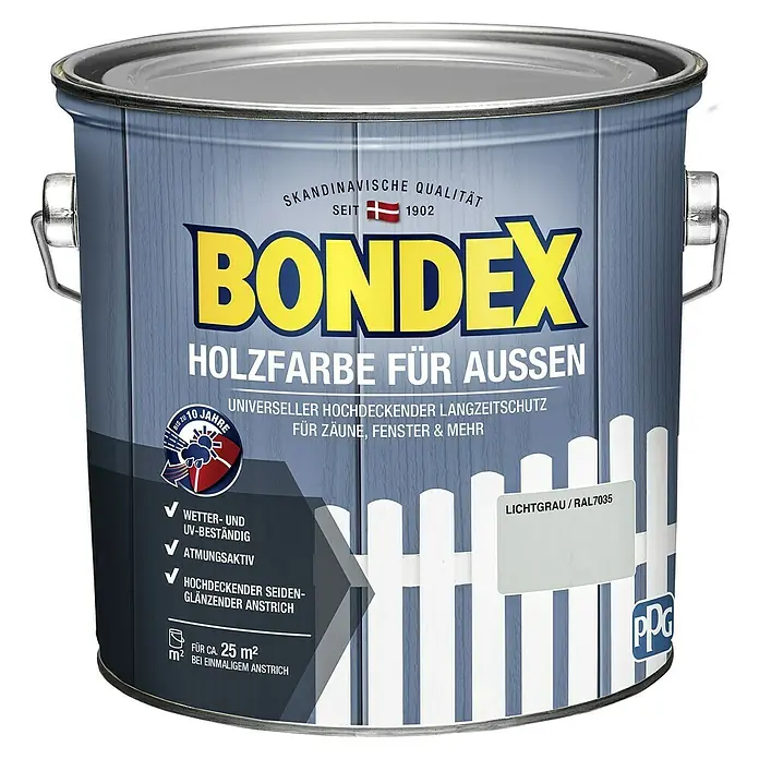 Bondex Holzschutzfarbe für Außen - Lichtgrau, 2,5 l, Seidenglänzend - Vorderansicht