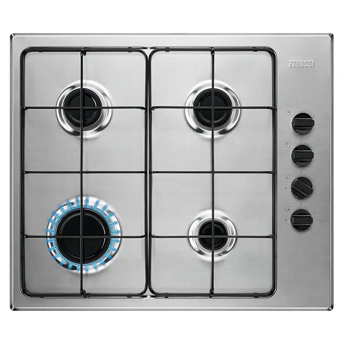 Zanussi Placa de cocción de gas ZGH62417XA - Zonas de cocción: 4 ud., Gas, Cierre de seguridad, Acero inoxidable - Vista descendente
