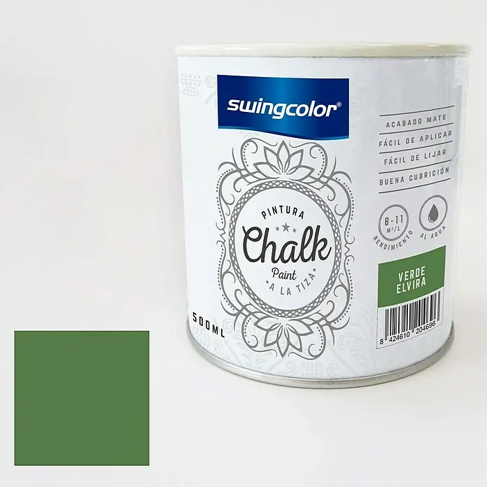 swingcolor Pintura de tiza Chalk Paint - Verde Elvira, 500 ml, Mate - Producto en uso