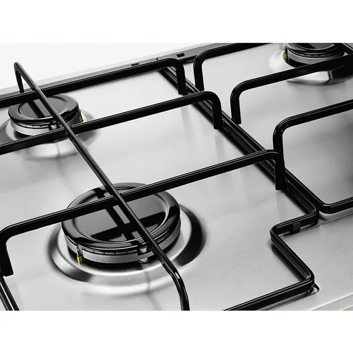 Zanussi Placa de cocción de cristal gas ZGG65334XA - Zonas de cocción: 3 ud., Gas, Cierre de seguridad, Acero inoxidable - Primer plano