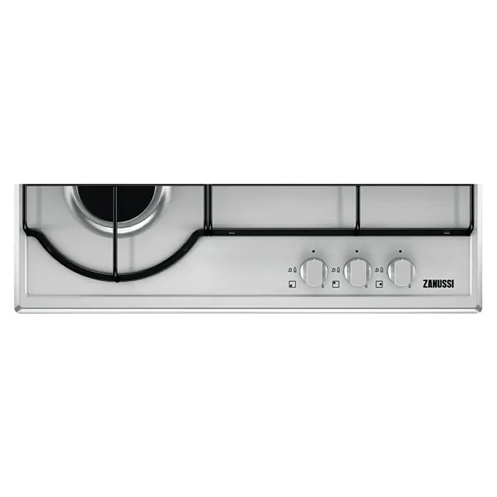 Zanussi Placa de cocción de cristal gas ZGG65334XA - Zonas de cocción: 3 ud., Gas, Cierre de seguridad, Acero inoxidable - Primer plano