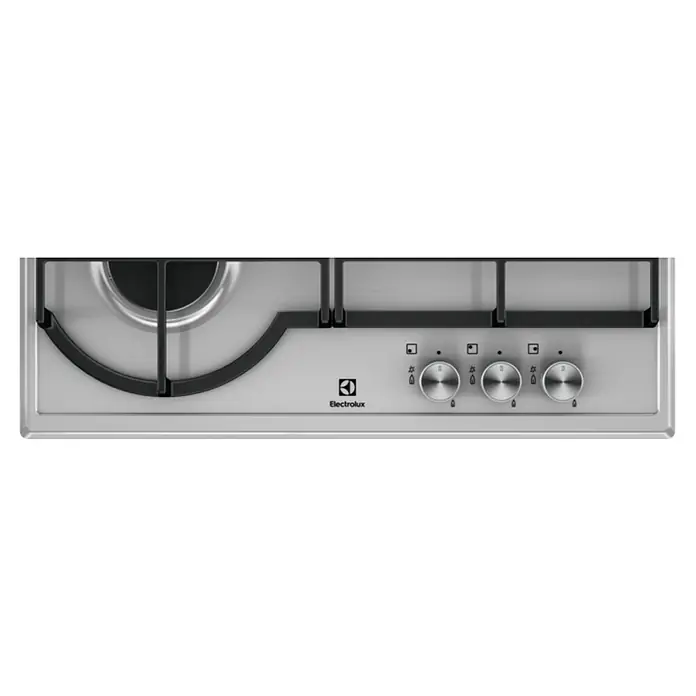 Electrolux Placa de cocción de gas EGH6333BOX - Zonas de cocción: 3 ud., Gas, Cierre de seguridad, Acero inoxidable - Primer plano