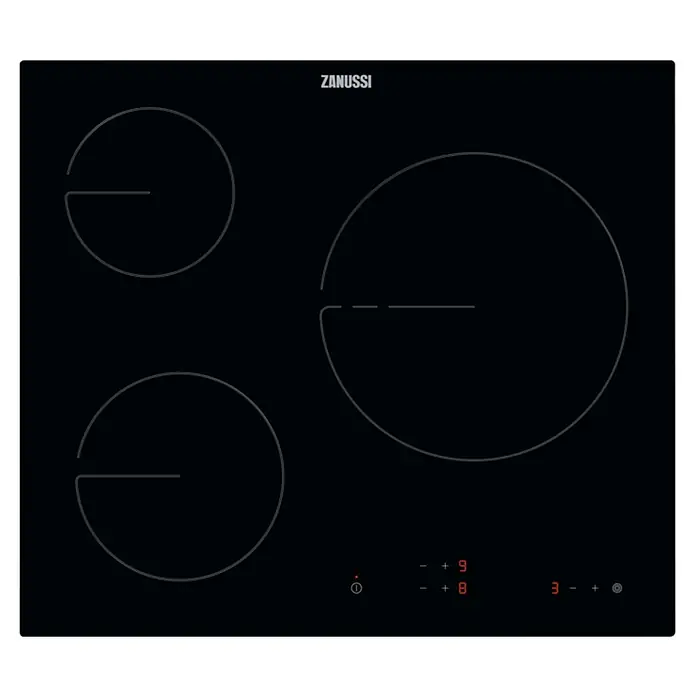 Zanussi Placa de cocción vitrocerámica ZHRX639K - Zonas de cocción: 3 ud., Eléctrico, Indicador de calor residual, Vitrocerámica - Vista descendente