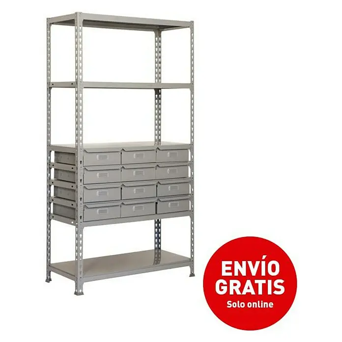 Simonrack Simonclick Estantería metálica Simonbox - L x An x Al: 40 x 90 x 180 cm, Capacidad de carga: 200 kg/balda, Número de baldas: 5 ud., Gris - Vista angular