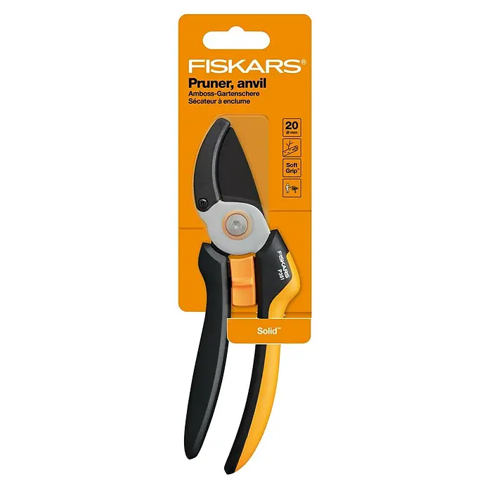 Fiskars Solid Gartenschere P361 - Amboss, Max. Aststärke: 20 mm - Vorderansicht